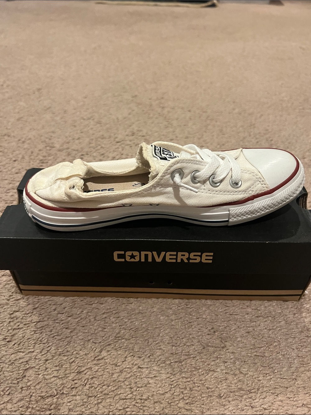 Converse Kids Low Top Slip-On Canvas Sneaker - Off-White with Red Trim